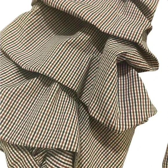 Anthropologie ruffled puff sleeve blouse gingham print bow tie belt small - Picture 7 of 11